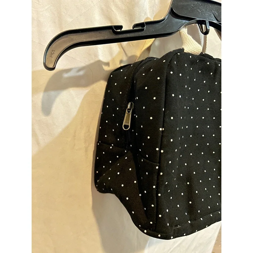 Black White Polka‎ Dot Insulated Lunch Bag Cooler Bag Zipper Top Handles